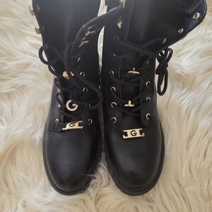 Los Angeles Apparel Black Combat Boots with Gold Accents